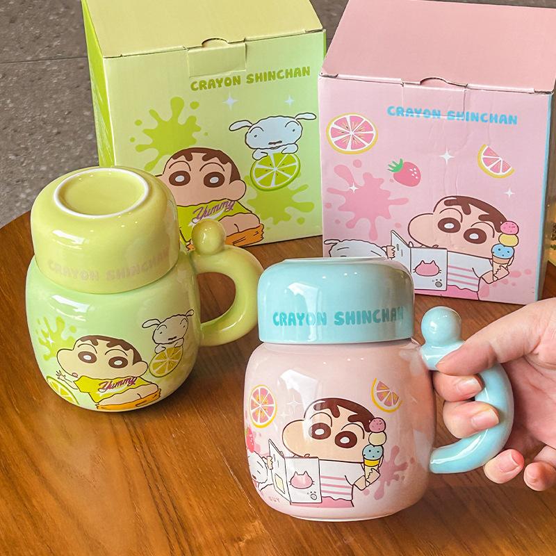 Crayon Xiaoxin Ceramic Kettle High-value mug with lid Cute large-capacity coffee water cup Birthday gift