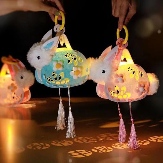 DIY Rabbit Lantern Kit for Kids Handmade Plush Rabbit Handheld Lantern for Chinese New Year Mid-Autumn Festival Decoration