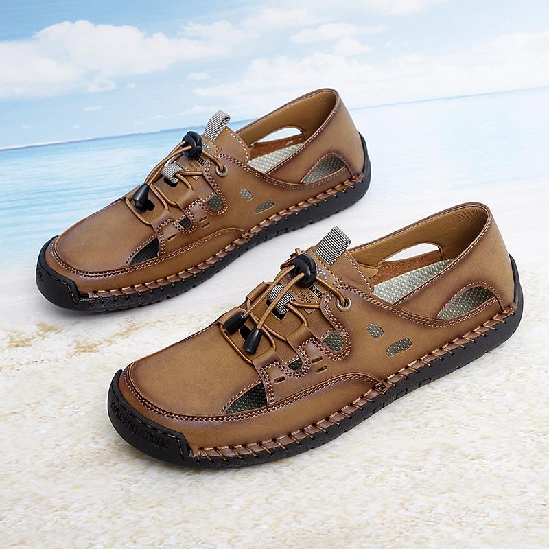 38-48 Летние мужские кожаные пляжные сандалии Pure Handmade мужские сандалии с закрытым носком для мужчин