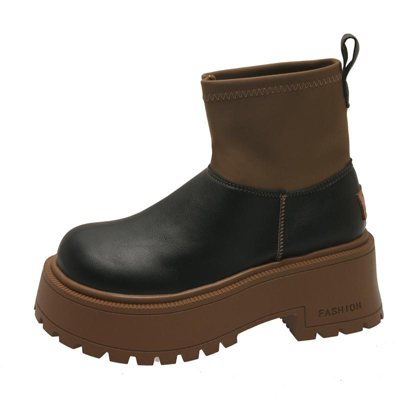 Women Leather Platform Women Ankle Boots Fashion Mid Heels Winter Shoes 2025 Trend New Brand Chunky Pumps Goth Botas De Mujer