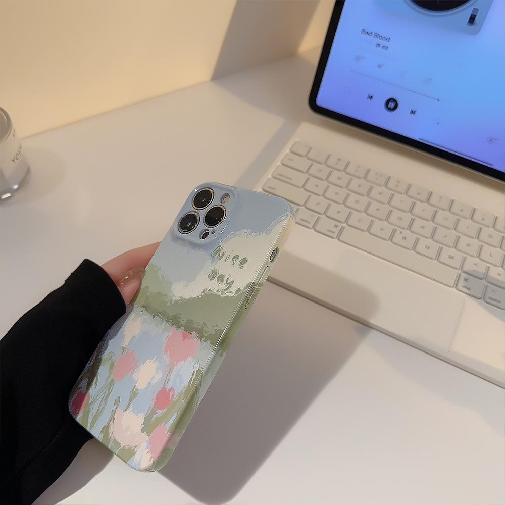 Чехол для iPhone 13 11 Премиум 12 Пленка 14 Свежий в стиле масляной живописи Ins 15pro Max