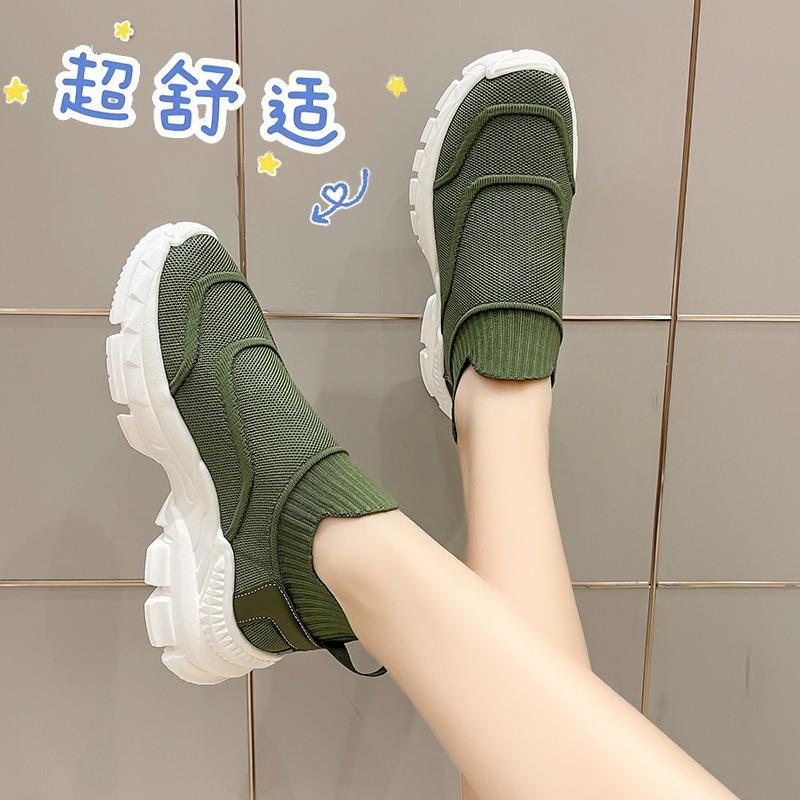 Летающая плетеная сетка дышащие одинарные туфли женские новые низкие толстоподошвенные спортивные туфли на одной педали партия