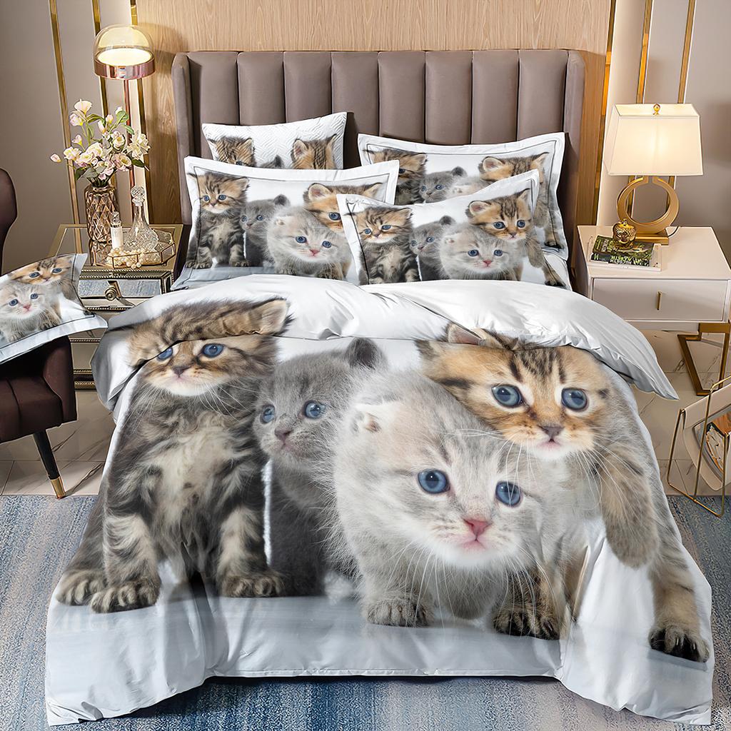 Комплект постельного белья с 3D милыми волками, кошкой и собакой, милый пододеяльник, пододеяльник, покрывало в этническом стиле с дикими животными и наволочками