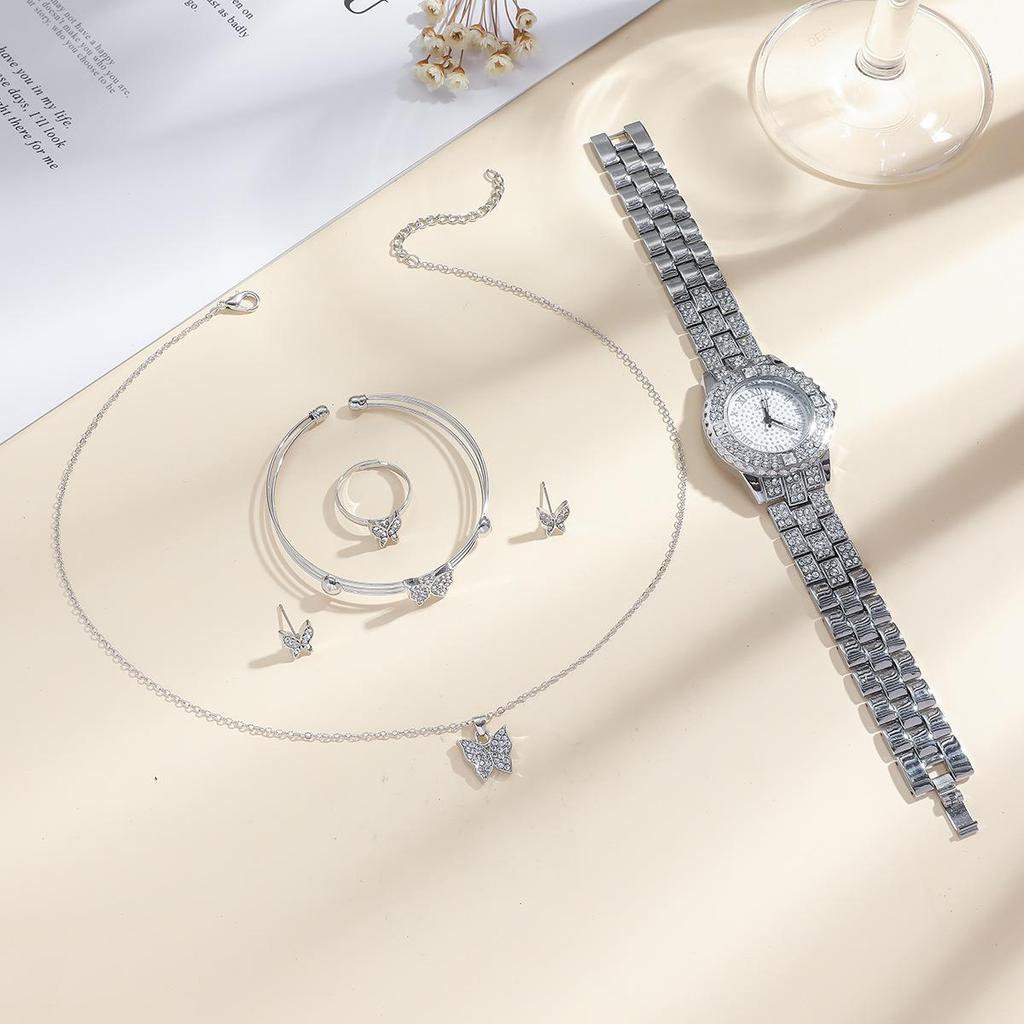 Набор женских летних модных кварцевых часов со стальным браслетом из 5 предметов