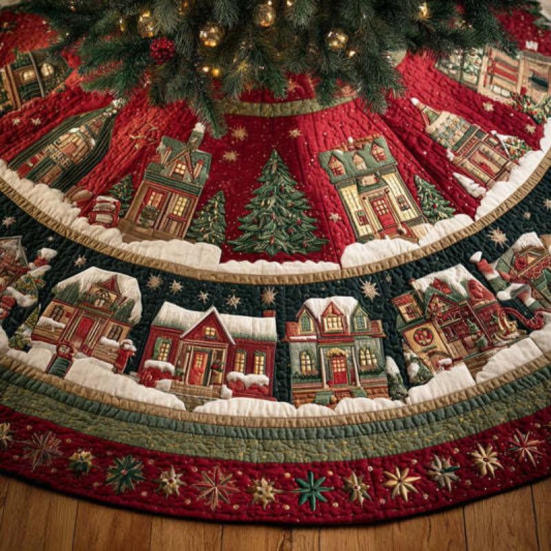 Christmas Tree Skirt Quilted Rug 3D Art Patterns Geometric Home Decor