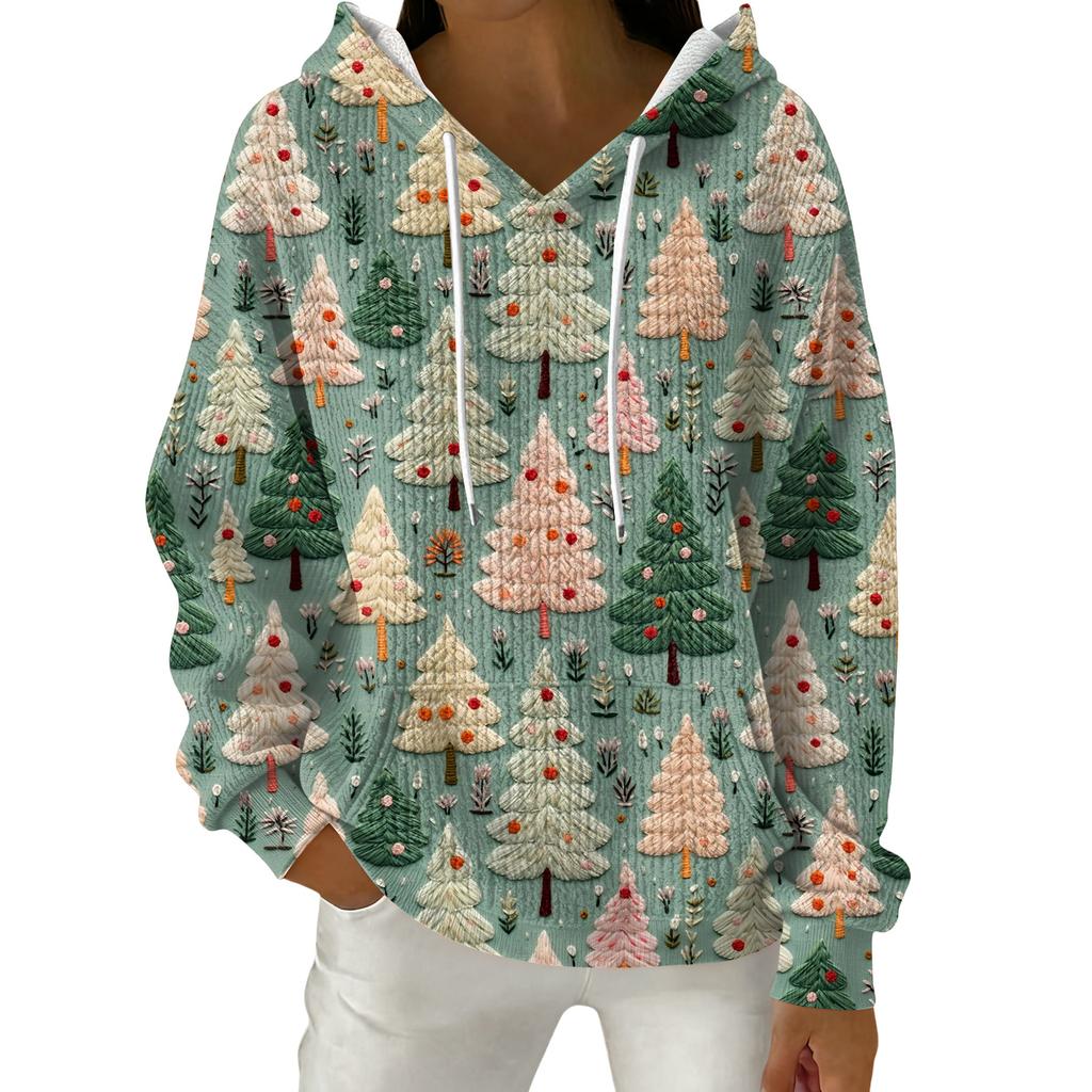 Women's Fashion Casual Christmas Print Pullover Long-Sleeve Hooded Sweatshirt