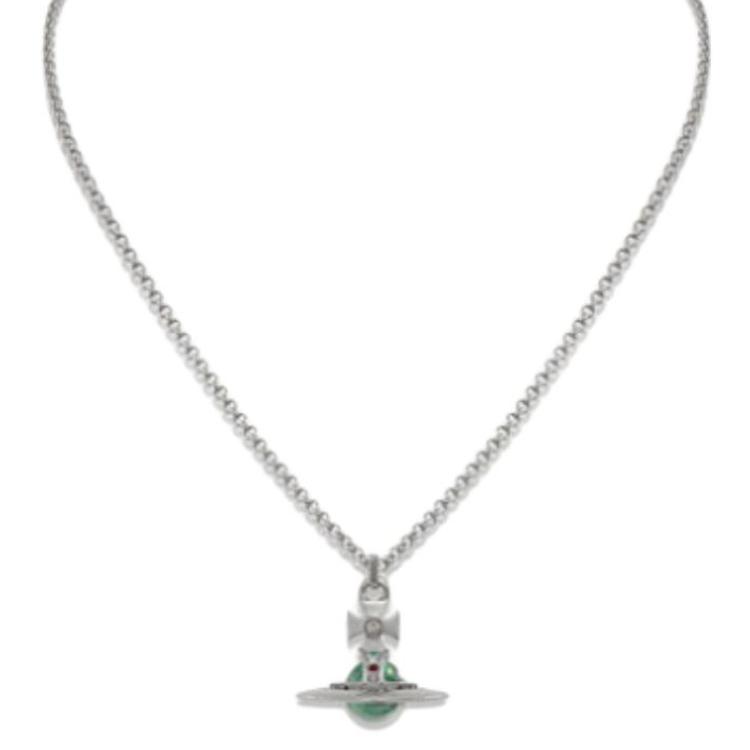 VIVIENNE WESTWOOD Ожерелья Унисекс Зеленый Серебряный 63020224-02P181-CN