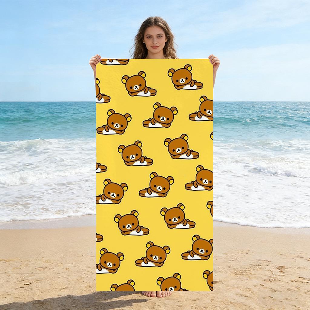 Пляжное полотенце R-Rilakkuma с принтом по всей поверхности, милый желтый медведь, быстросохнущее полотенце, для бассейна, путешествий, кемпинга и повседневного использования