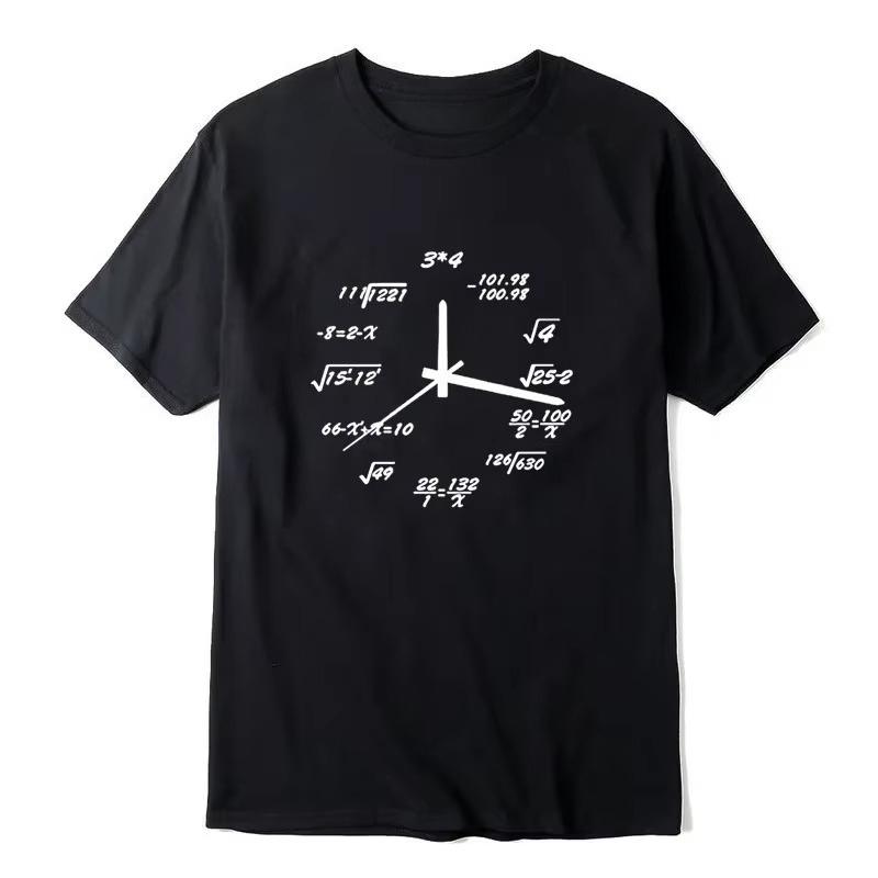 Men's T-shirt Cotton Blend Casual Funny Math Clock Print Summer Loose O-neck T Shirt for Men Short S