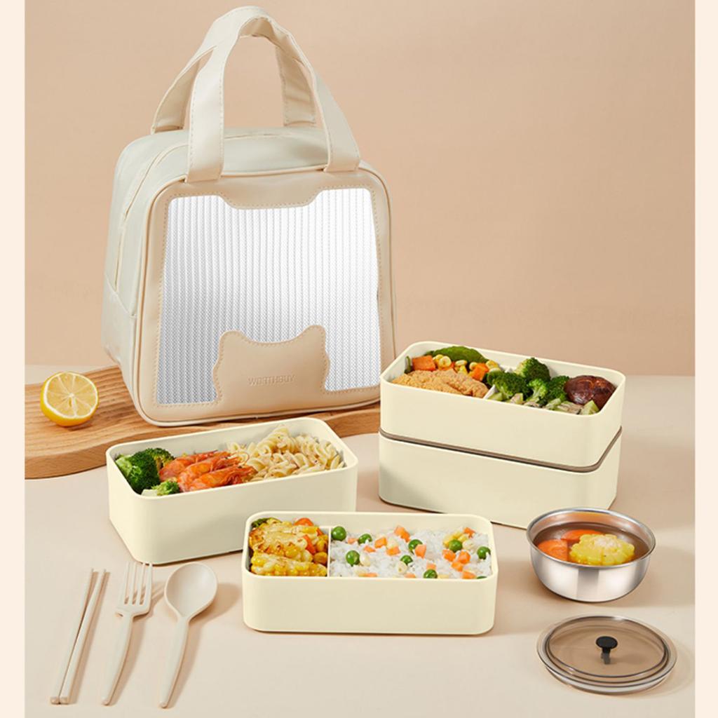 WORTHBUY Portable Divided Plastic Bento Lunch Box With Lid Microwave Heatable Stackable Sealed Lunch Contianer For Students Kids