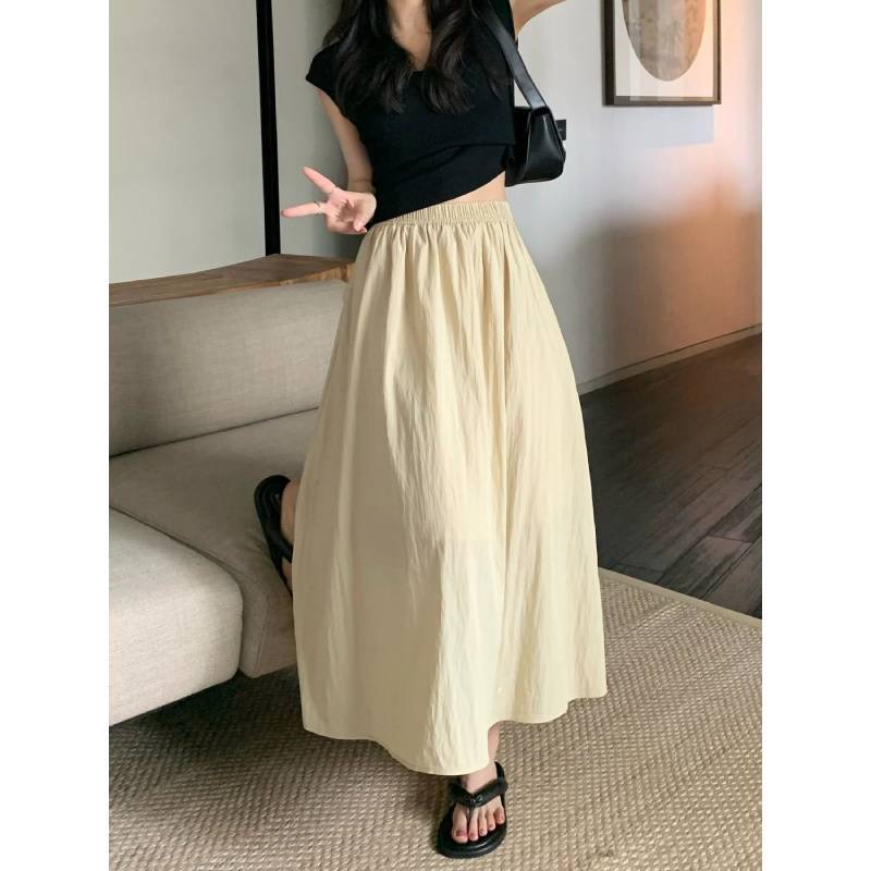 Cotton Blend Pleated Midi Skirt With High Waist For Women Spring