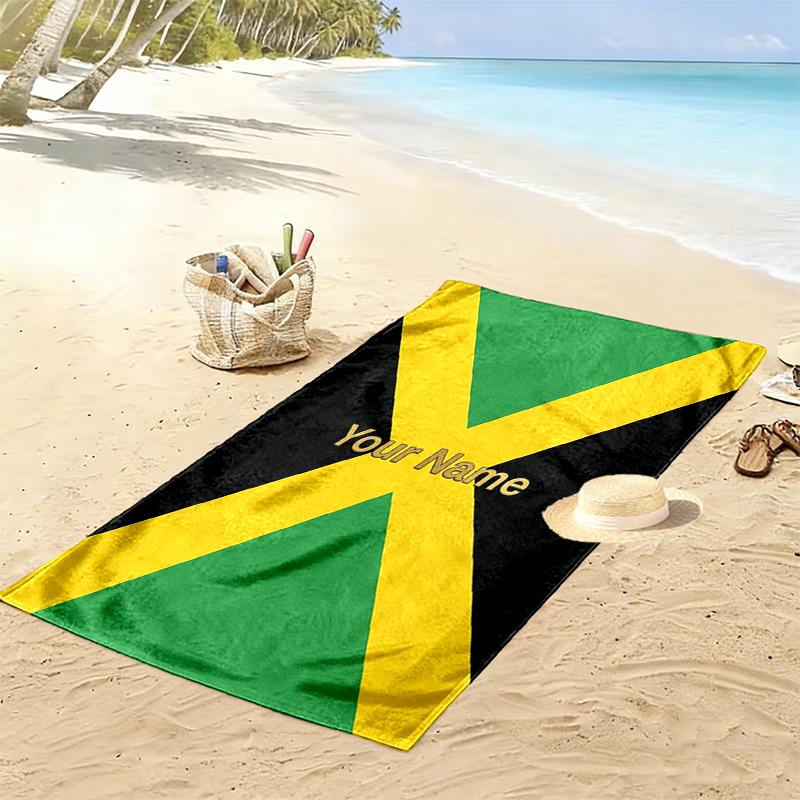 Custom NameJamaica Flag Beach Towel Soft Microfiber Summer Towel Quick Dry Absorbent Towel for Beach Swimming Pool Travel