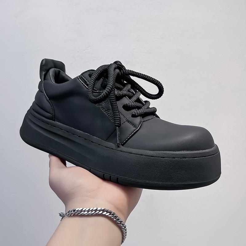 Мужские повседневные туфли на платформе в корейском стиле, оксфорды на шнуровке из натуральной кожи, черные, белые, стильные кроссовки, молодежная обувь