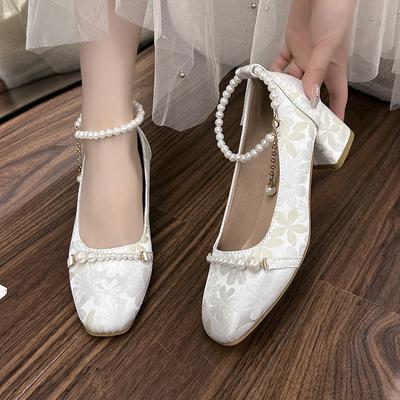 Туфли африканской женщины, повседневные туфли на каблуках с квадратным носком и неглубоким ртом, классические танцевальные сандалии на толстой подошве, бордовые, удобные, в стиле ретро, высокие каблуки