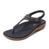 Seasonal New European And American Sandals Elastic Band Beads Soft Breathable Lightweight Comfortable Wedge One-Slip Flops