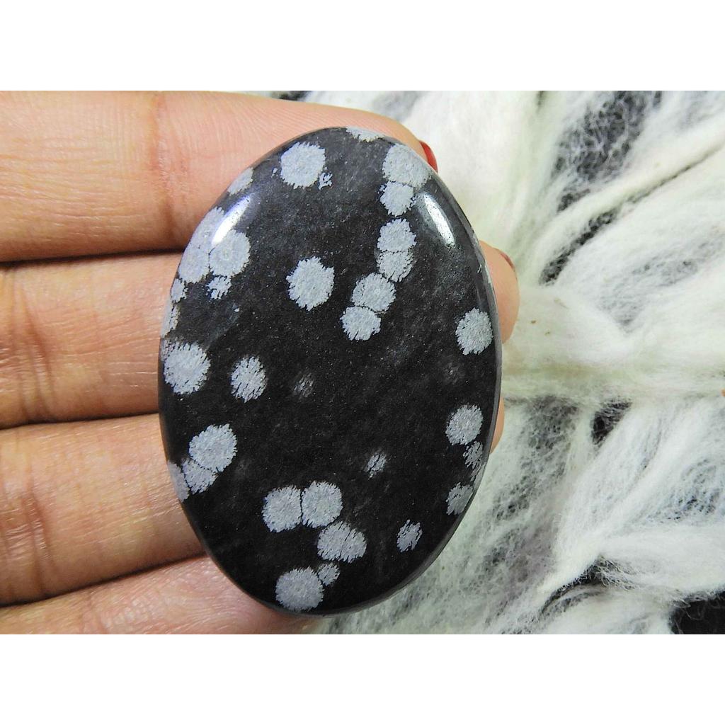 50Cts. Натуральный Обсидиан Снежный Овал Кабошон Свободный Драгоценный Камень 30X45X05ММ SK-2825