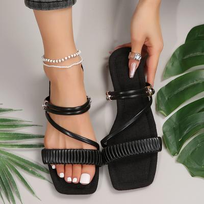 Модные летние новые женские тапочки с квадратным носком Grace Narrow Band Solid Casual Sandals Waterproof Block High Lady Shoes Women Sandals