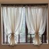 Imitate Plain Faux Linen Textured Sheer Tulle Drapes with Black Edging Strips Decor,Vintage Curtains for Bedroom,Kitchen Voile