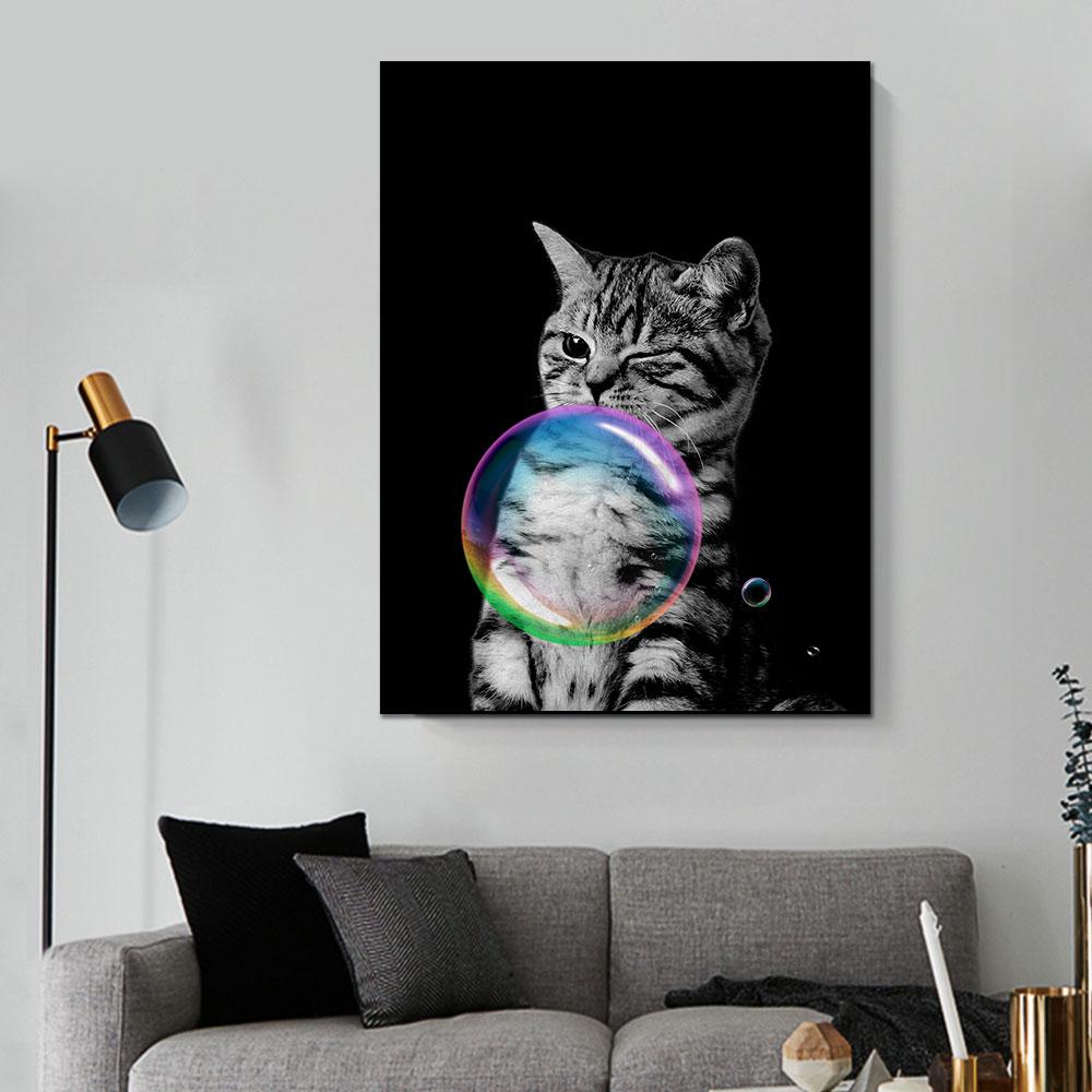 Картины на холсте с изображением животных и пузырей, панда, кошка, лев, тигр, слон, жираф, принты, художественная настенная картина для гостиной, домашний декор