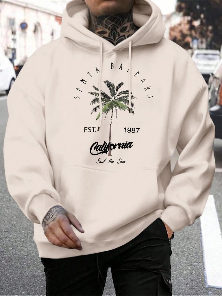 Galafonia Coconut Palm Santa Barbara Print Men Hoodie Pocket All-Match Hoody Loose Casual Man Pullovers Autumn Fleece Clothing