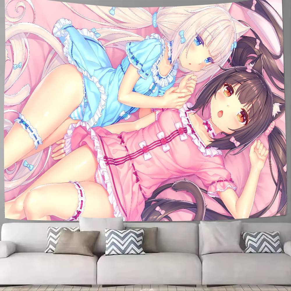 Милая кошачья ушка Горничная Аниме Nekopara Игровая Гобелен Милое Настенное Украшение Спальня Игровая Комната Кабинет Вторичный Современный Стиль