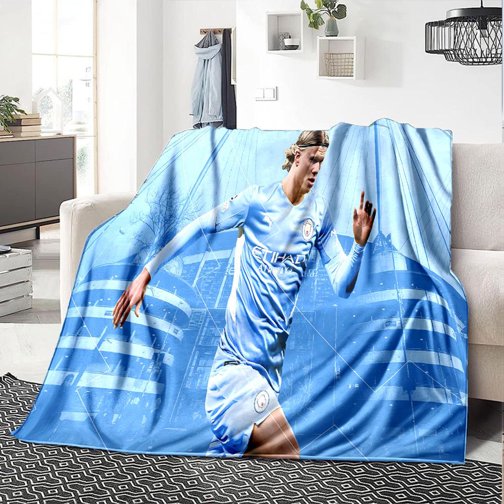 Haaland Player Pose Flannel Blanket, Soft Polyester, Modern Design, All-Season for Camping, Travel, Gifts for holidays or birthdays