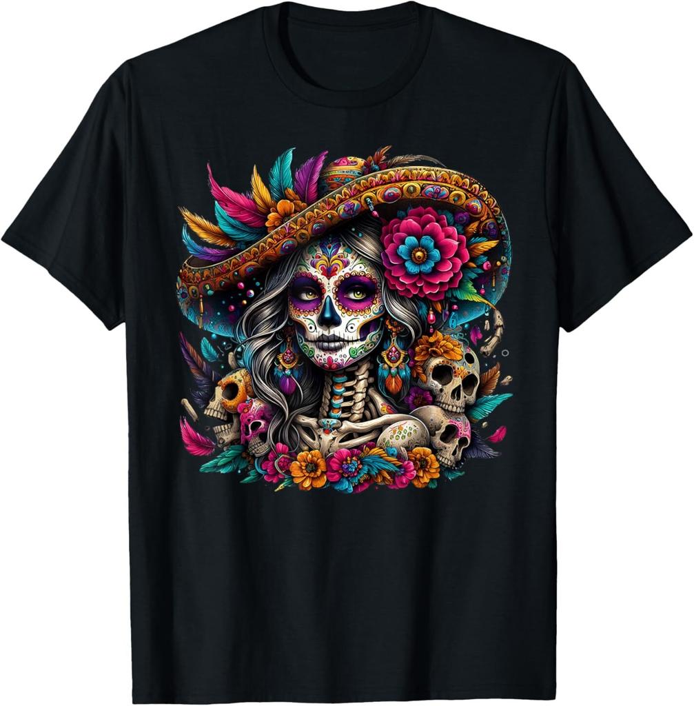 День Мертвых La Catrina День Мертвых Сахарный Череп Женская Футболка