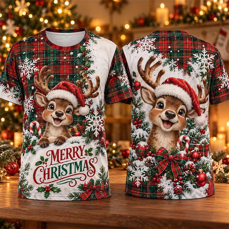 HO HO HO Santa Claus Graphic T Shirt Buffalo Plaid Christmas Print Short Sleeve Crew Neck Funny Xmas Holiday Party Tee
