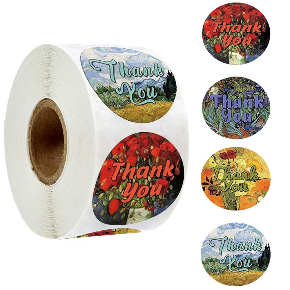 500pcs/roll Thank You Stickers Flower Pattern Party Wedding Decoration Gift Envelope Seal Labels Scrapbooking Stickers