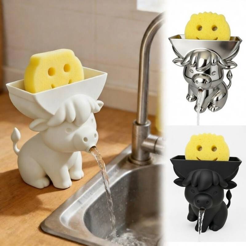 Милый 3D-печатный держатель-губка в виде коровы с дренажем, держатель на тему быка для раковины/ванной комнаты