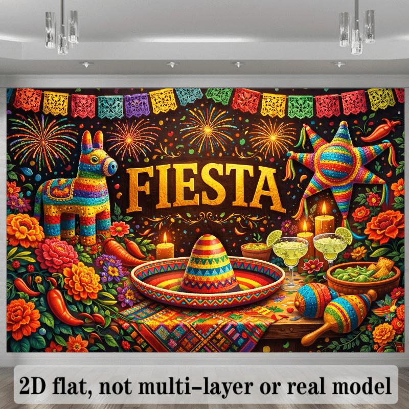 Create a background for the Cinco De Mayo celebration on a 2D plane including "Cinco De Mayo" wide brimmed hat guitar