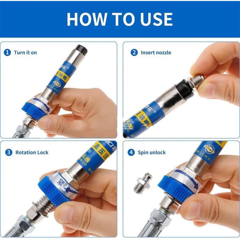 Grease Coupler High Pressure Grease Coupler Grease Fittings Extensions Heavy-Duty Grease Gun Coupler Fits All Grease Guns Quick Lock and Release