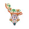 1011 European and American new printed straps split swimsuit women's high-waisted bikini suit skirt