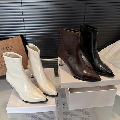 Модные осенне-зимние женские ботильоны на высоком каблуке с острым носком, уличный стиль, банкетные, современные, короткие ботильоны