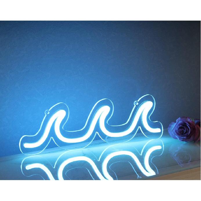 Неоновые вывески «Волна» Светло-голубые светодиодные ночники с диммируемым переключателем для детского настенного декора Питание от USB для гостиной, бара, спальни, рождественский подарок(11.8 *