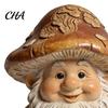 Пасторальный стиль Уличная статуэтка Гном со шляпкой-грибом, Садовая фигурка из смолы, Ретро Расписная лесная скульптура для двора, Милая скульптура для патио
