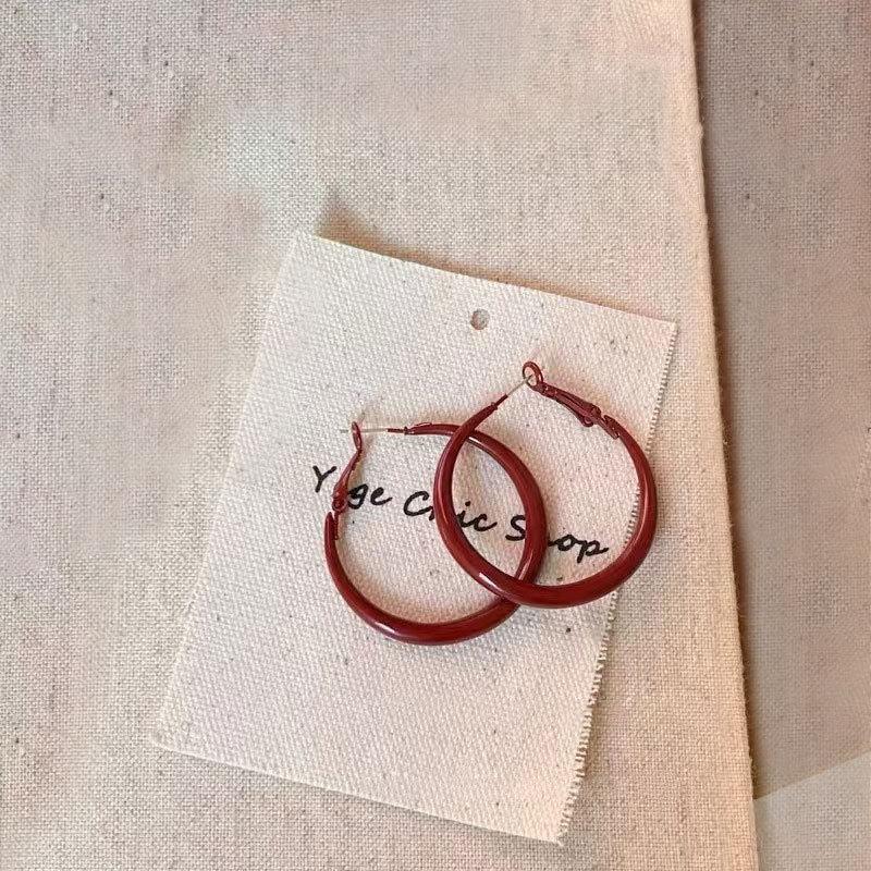 Анькола Красный Круг Серьга-гвоздик Ретро Гонконгский Стиль Красные Серьги с Капельной Глазурью Нишевые Простые Серьги