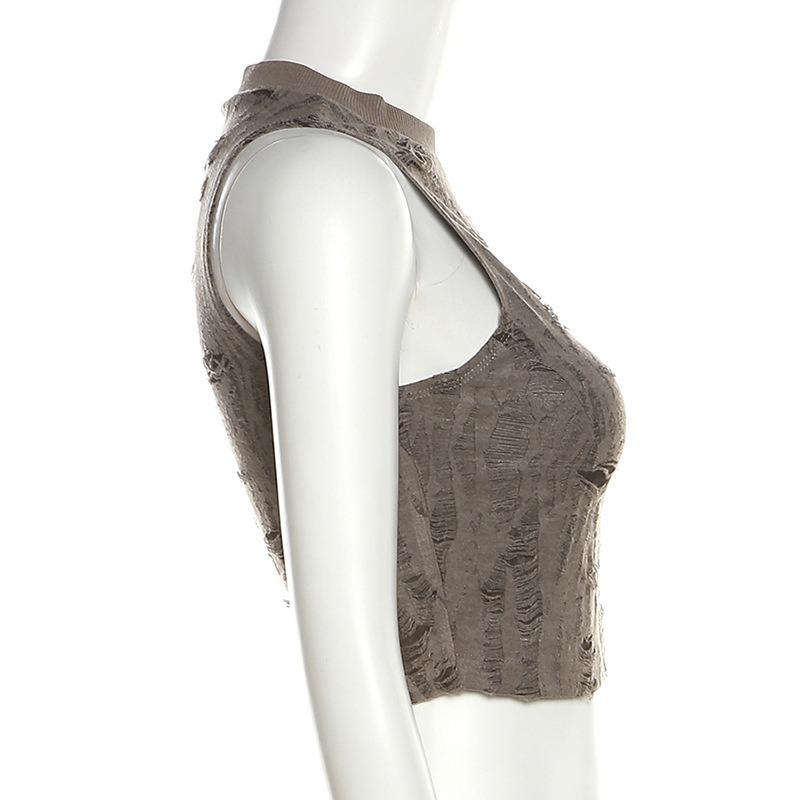 Women's Summer New Solid Colour Street Fashion Sleeveless Frosted Neckless Tank Top