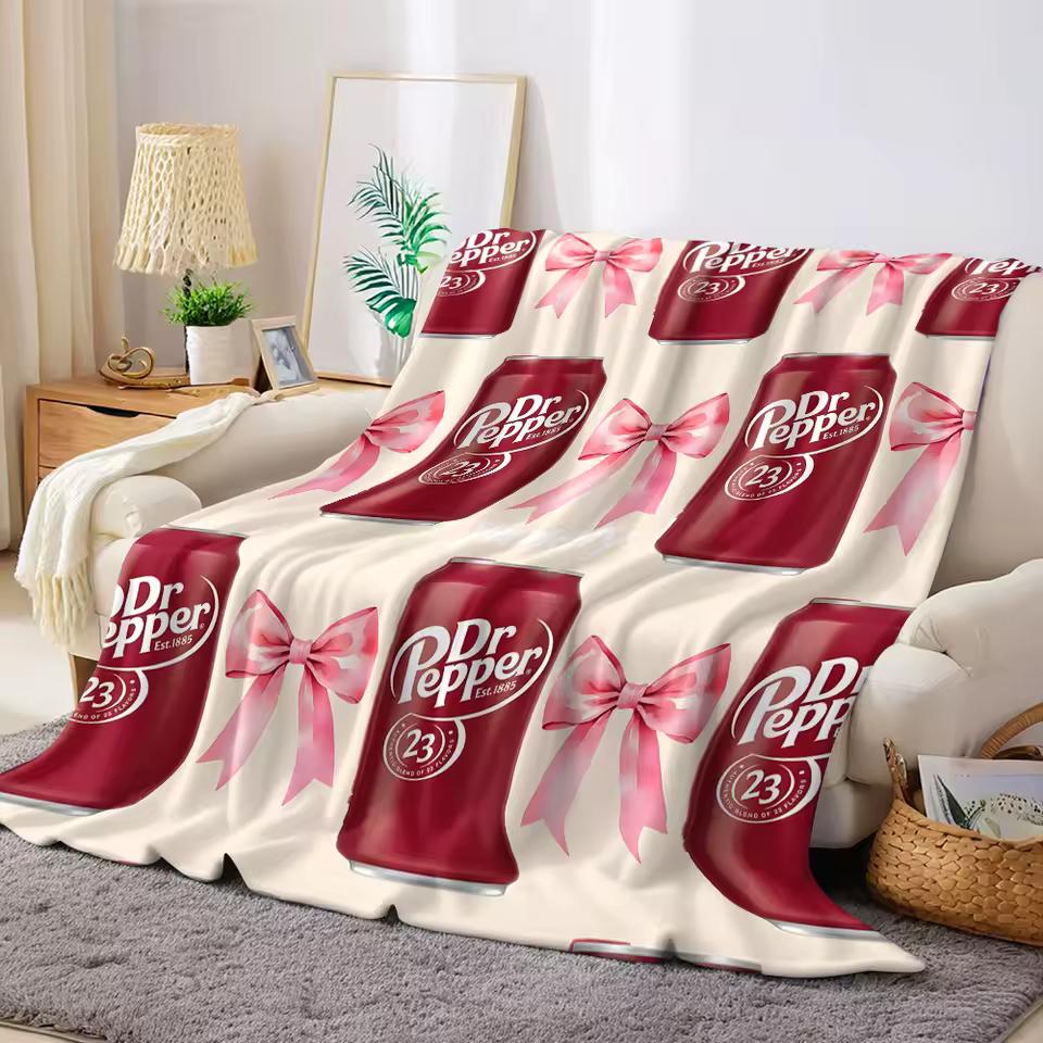 Фланелевое одеяло Dr Pepper с принтом бантиков Теплое Мягкое Хэллоуин Рождество Диванное Теплое Уютное Декоративное Декор Подарок на Все Сезоны