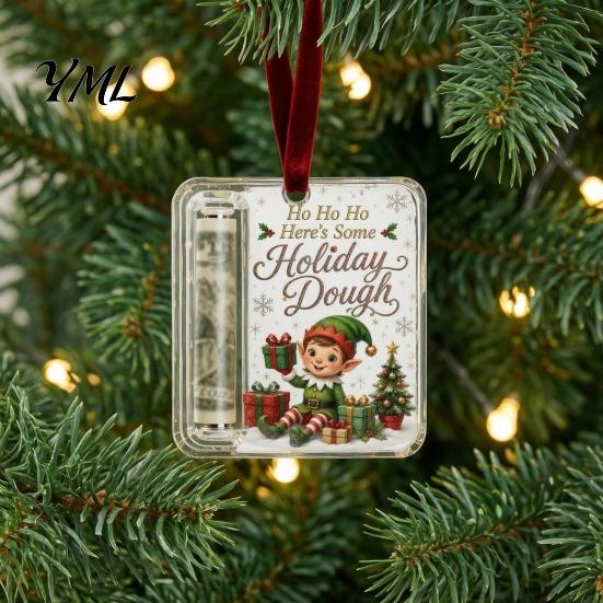 Durable Acrylic Cash Display Retro Christmas Holder Pendant, Money Tree Decoration, Transparent Holiday Hanging Ornament with Card Slot for