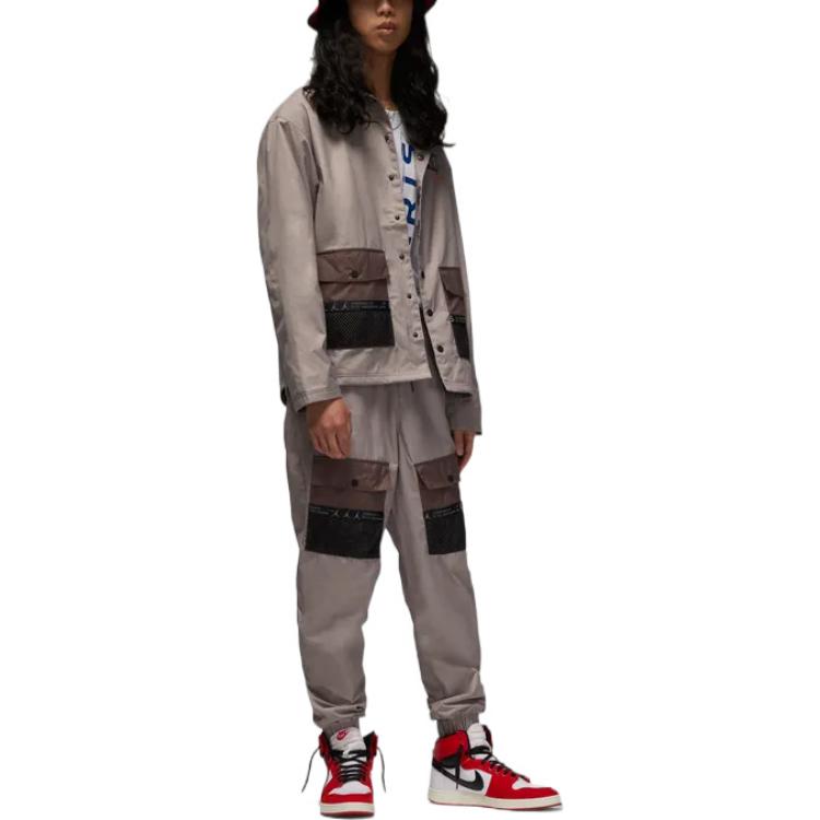 Jordan Paris Saint-Germain Collection с буквенным принтом и нашивкой с логотипом, мужская куртка с карманами и пуговицами, коричневая DM3105-010