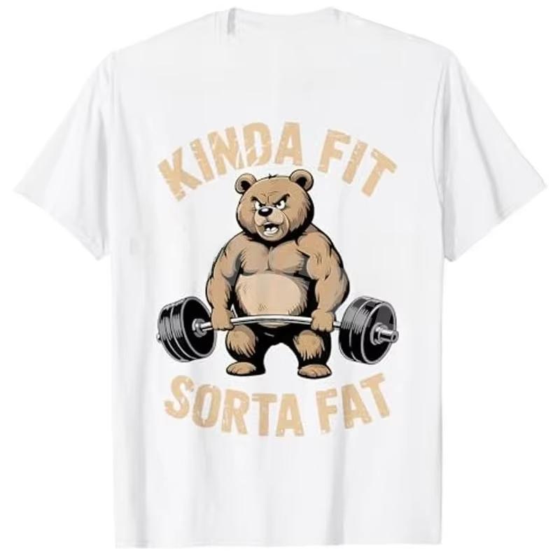 Kinda Fit Sorta Fat Funny Raccoon Weightlifter Workout Gym Graphic Tee Cotton Unisexs Unisexs Tshirt Summer Streetwear