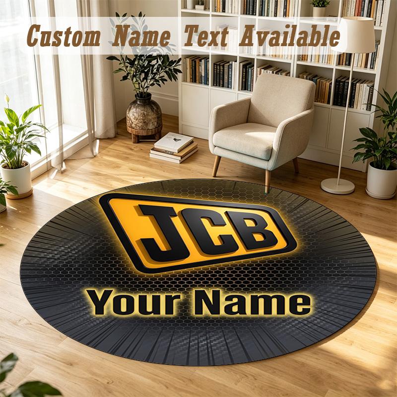 Round Rug Custom NameJCB Pattern Non Slip Carpet Home Floor Decor