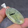 Natural Moss Prehnite Gemstone 925 Sterling Silver Jewelry Pendant 1.97" Q5T34