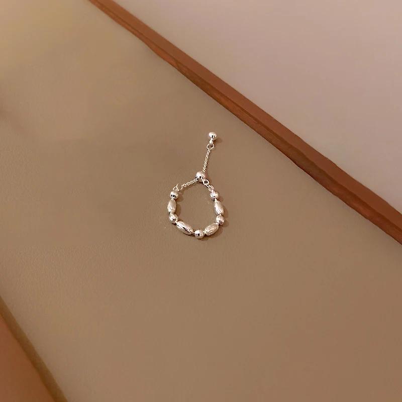 PONYKISS 925 Sterling Silver Flower Ball Long Tassel Chain Adjustable Pull Ring for Women Index Finger Ring Trendy Fine Jewelry