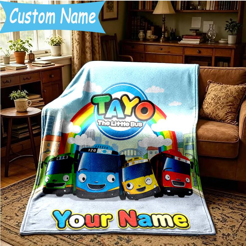 Custom Name Mateo Little Bus Blanket Flannel Blanket for Camping, Hiking, Garden Parties, Picnic Essentials,gift for family and friend