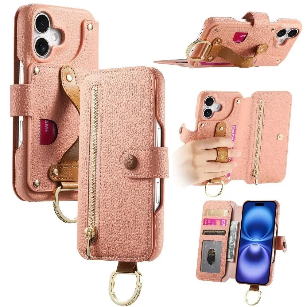Card Slot Holder Wallet Phone Case with Wrist Strap Ring For iPhone 16 SE 15 14 Plus 13 12 11 Pro Max XS XR SE 2022 2022 7 8