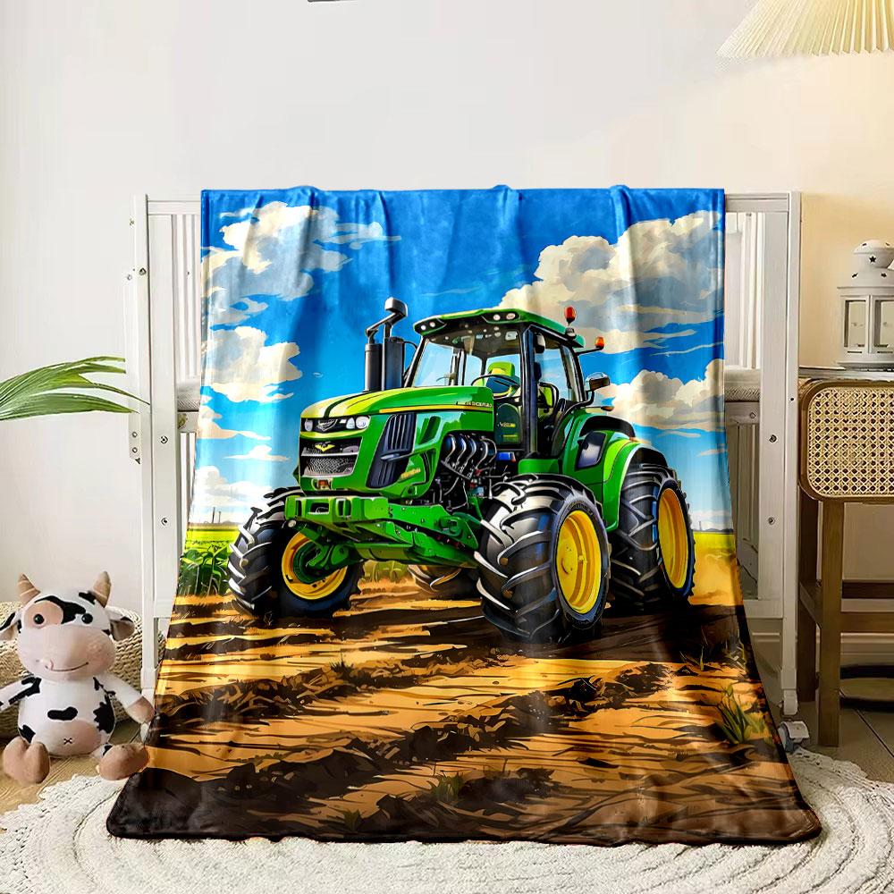 Green Tractor Farm Scene Blanket bedroom Blanket for Livingroom Couch lunch break Soft throw for Friend's festival Gift