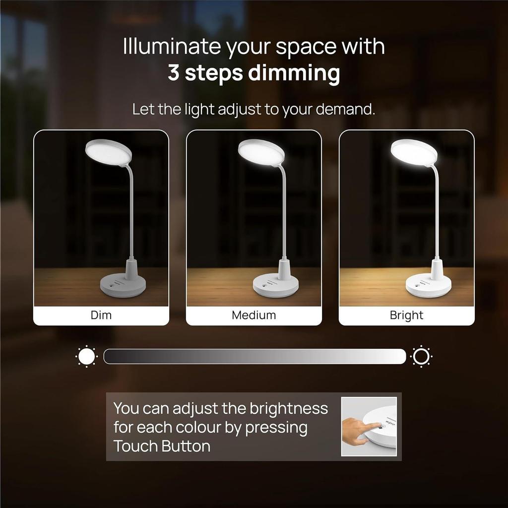 8W Rechargable LED Table Lamp (TL1)| 3 in 1 Color Changing (Cool Day/Neutral/Warm White) | 3 Step dimming | Portable Desk Lamp