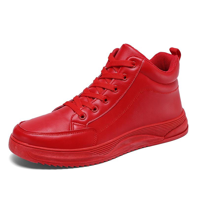 New High-top Trend All-match Student Male Shoes Youth Non-slip Sports Shoes 46 Large Size Fashion Red Casual Leather Shoes